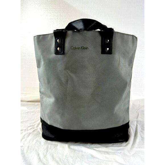 Calvin Klein Collection Nylon Tote Bag Silver with Black Trim - Picture 1 of 12